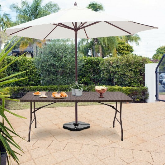 6 Feet Folding Portable Rattan Table with Carrying Handle - Color: Brown