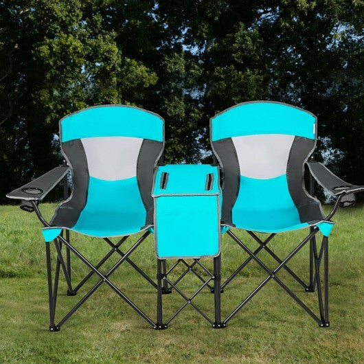Portable Folding Camping Canopy Chairs with Cup Holder-Blue