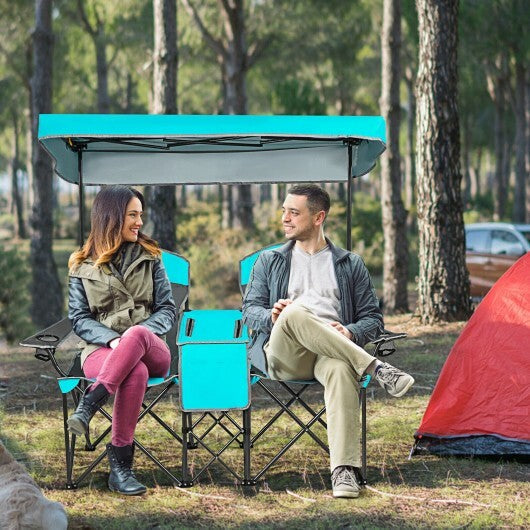 Portable Folding Camping Canopy Chairs with Cup Holder-Blue