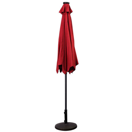 9FT Patio Solar Umbrella LED Patio Market Steel Tilt W/ Crank Outdoor New-Tan