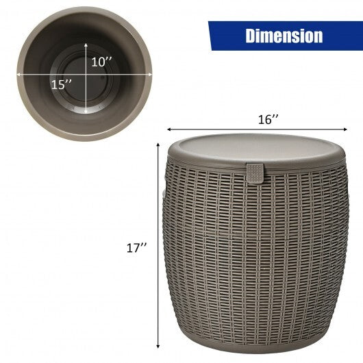 9.5 Gallon 4-in-1 Patio Rattan Cool Bar Cocktail Table Side Table-Brown - Color: Brown