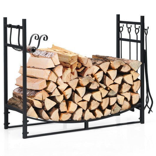 30 Inch Firewood Rack with 4 Tool Set Kindling Holders for Indoor and Outdoor