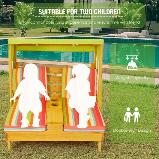 Kids Patio Lounge Chair with Cup Holders and Awning-Multicolor - Color: Multicolor