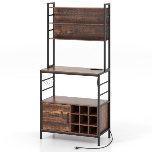 Coffee Bar Cabinet with Built-in Power Outlet and S-Shaped Hooks
