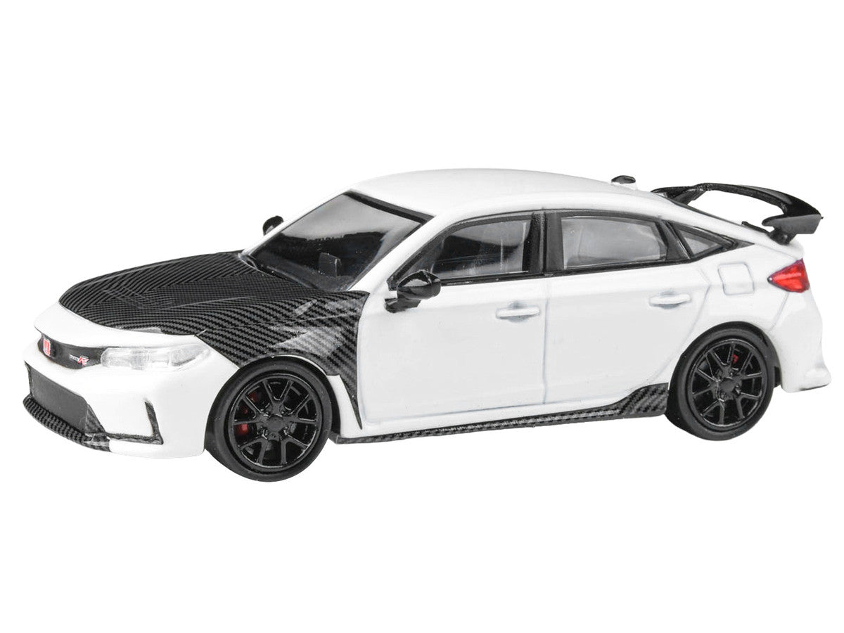 2025 Honda Civic Type R FL5 White with Carbon Hood and Accents 1/64 Diecast Model Car by Paragon Models