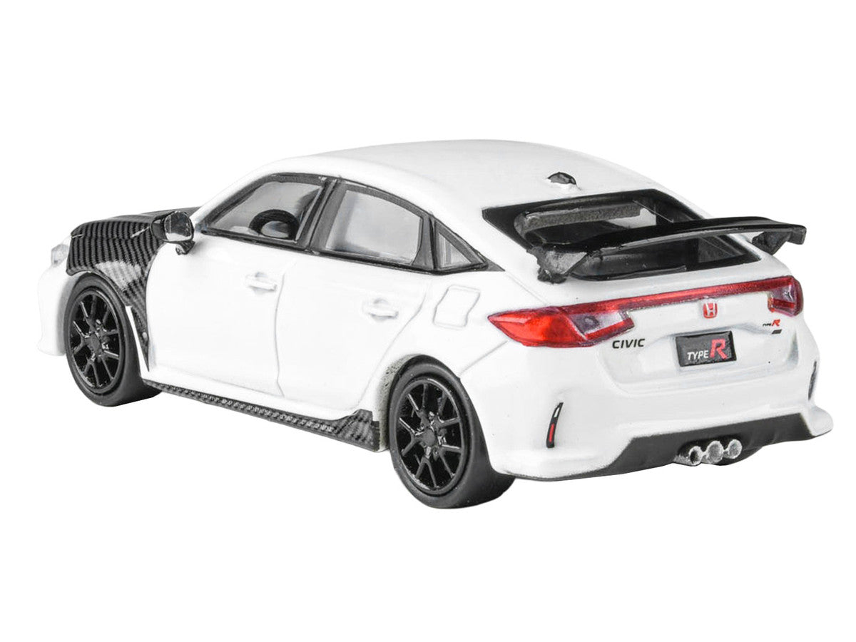 2025 Honda Civic Type R FL5 White with Carbon Hood and Accents 1/64 Diecast Model Car by Paragon Models