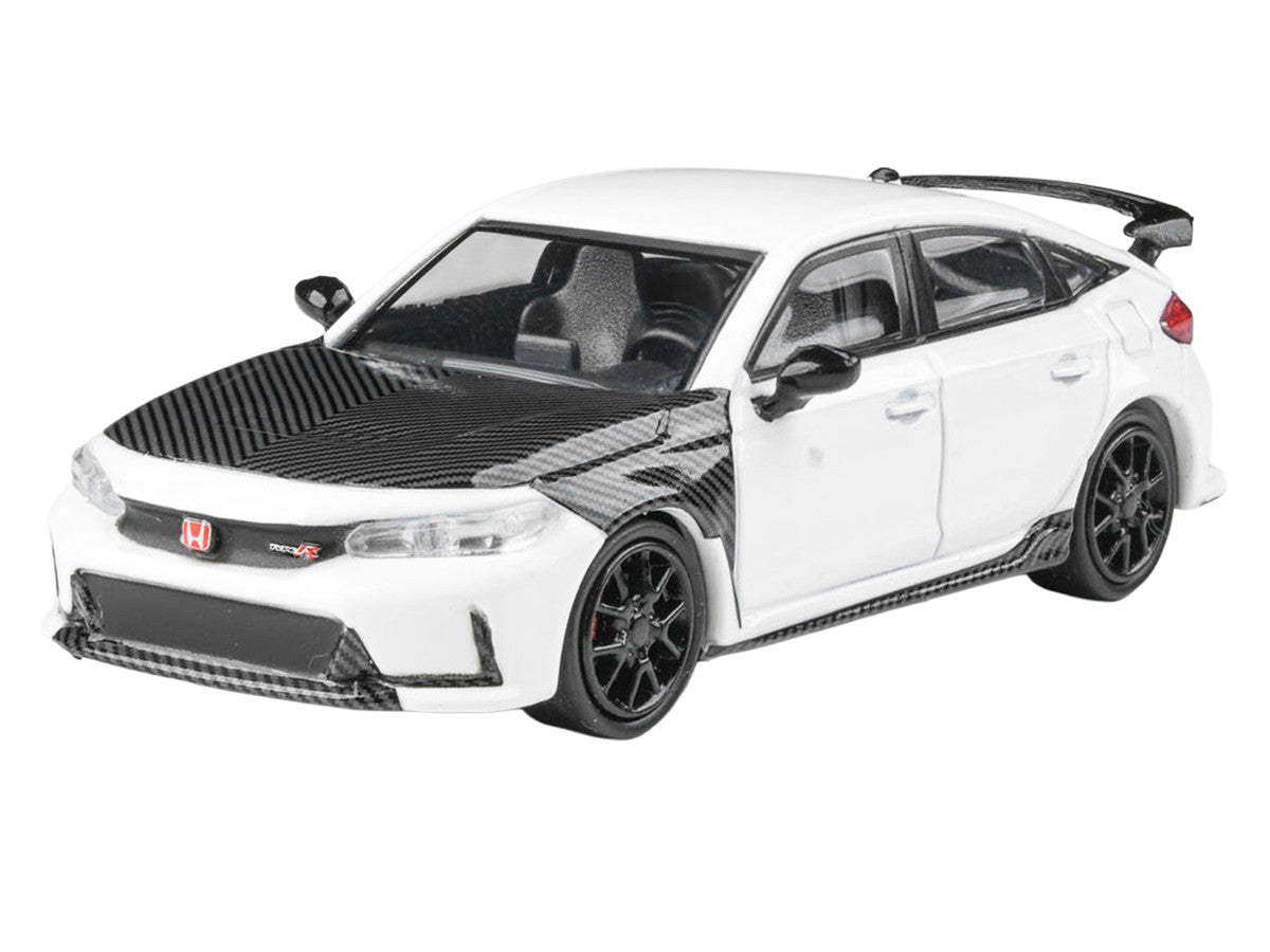 2025 Honda Civic Type R FL5 White with Carbon Hood and Accents 1/64 Diecast Model Car by Paragon Models
