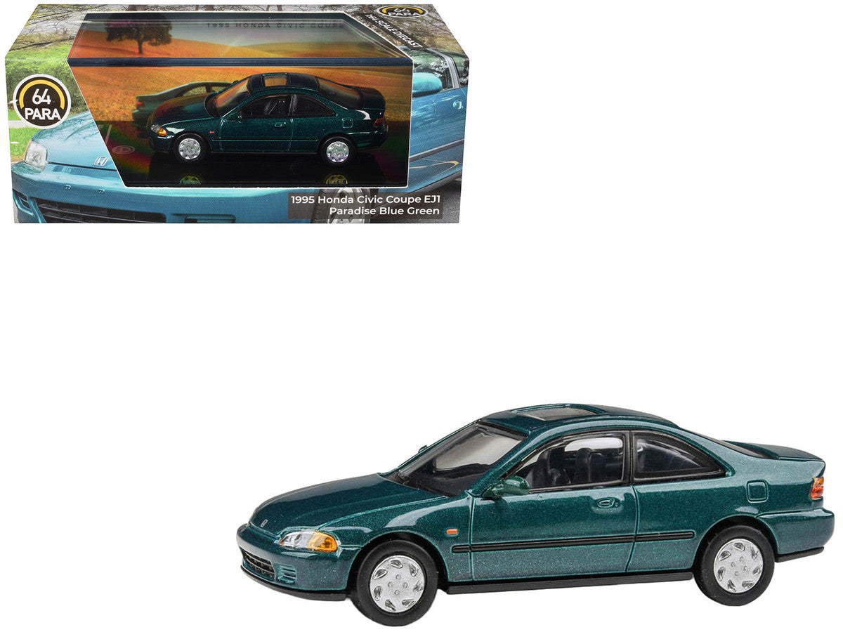 1995 Honda Civic Coupe EJ1 Paradise Blue Green Metallic with Sunroof 1/64 Diecast Model Car by Paragon Models