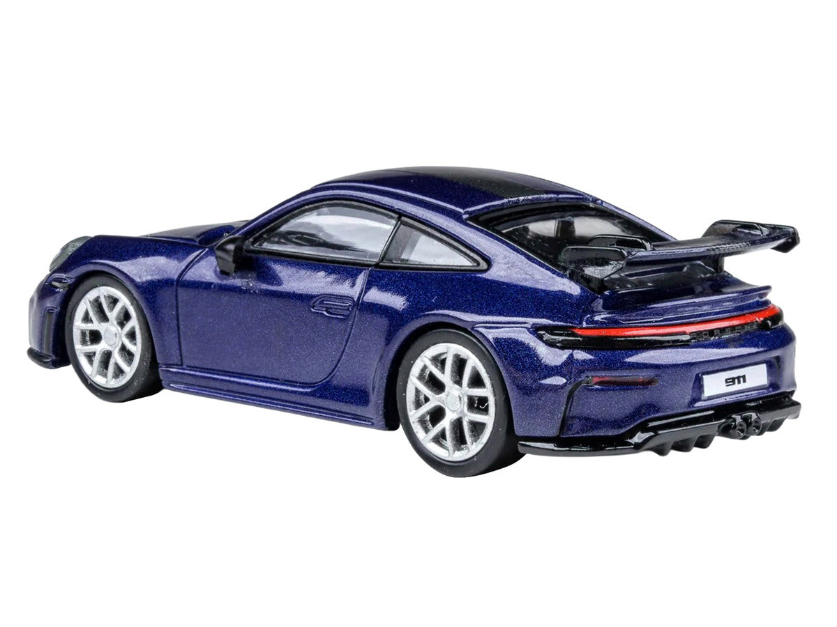 2025 Porsche 911 GT3 (992.2) Gentian Blue Metallic with Carbon Stripe 1/64 Diecast Model Car by Paragon Models