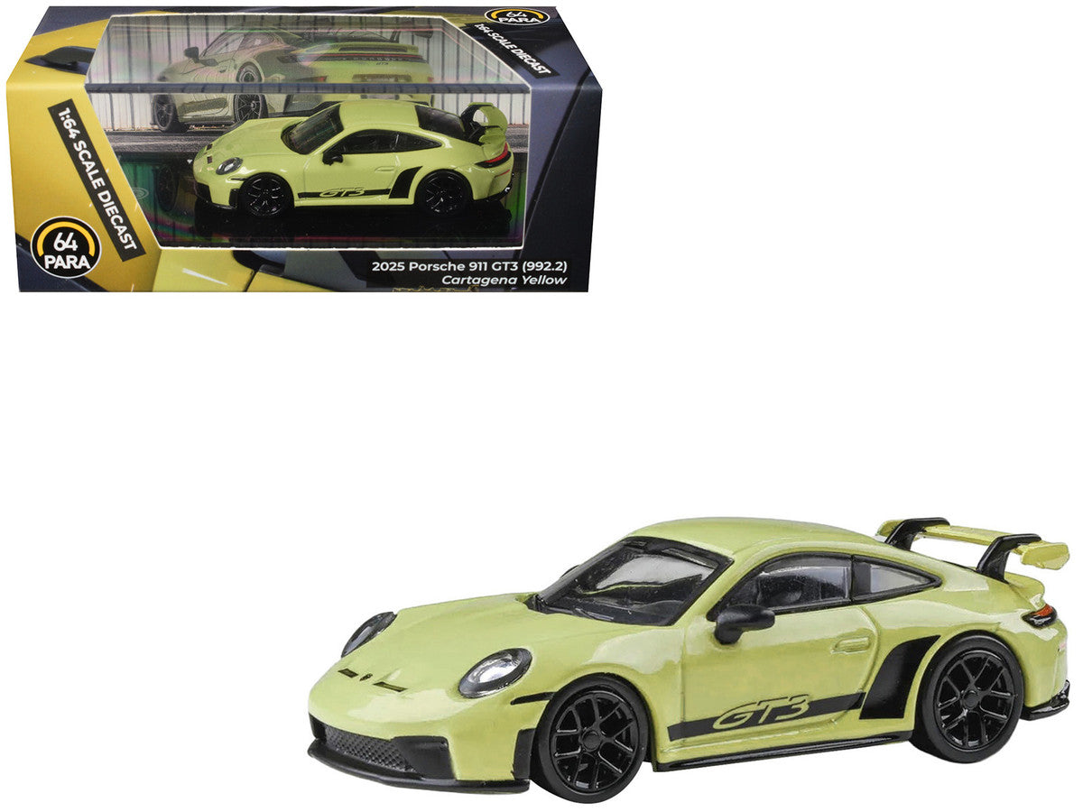 2025 Porsche 911 GT3 (992.2) Cartagena Yellow with Black Stripes 1/64 Diecast Model Car by Paragon Models