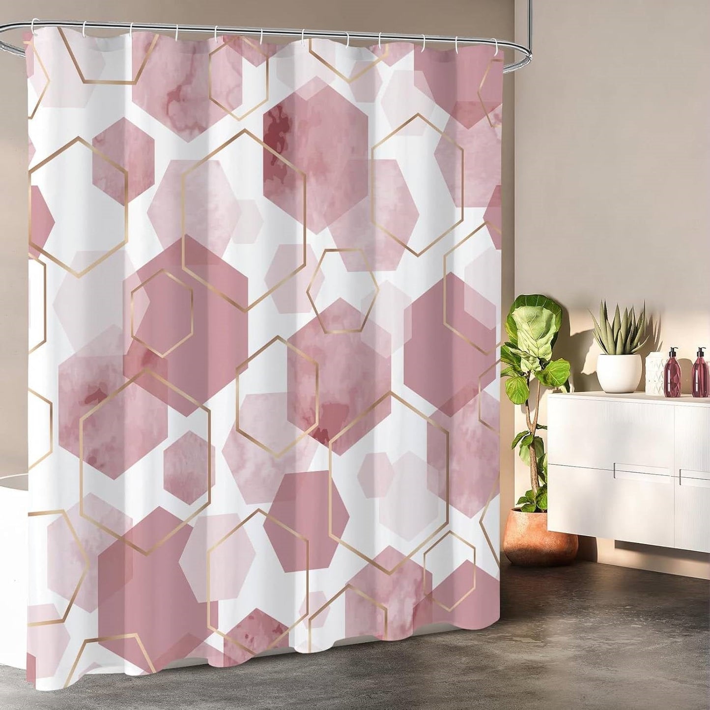 72"W x 78"H Abstract Pink Geometric Polyester Shower Curtain