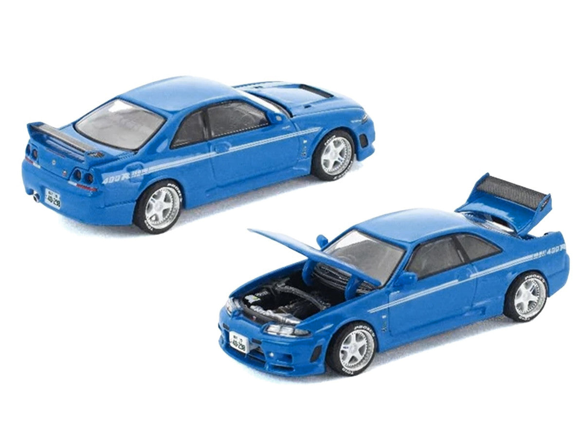 GT-R R33 400R RHD (Right Hand Drive) Champion Blue with White Stripes "Enigma Exclusive Edition" 1/64 Die Cast Model Car by Pop Race
