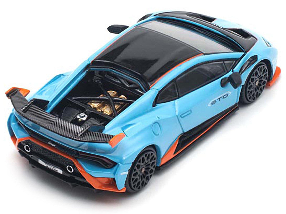 Lamborghini Huracan STO Blue with Black Top and Orange Accents 1/64 Diecast Model Car by Pop Race