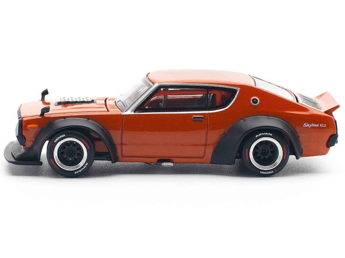 Skyline GT-R V8 Drift "Kenmeri" RHD (Right Hand Drive) Orange Metallic 1/64 Diecast Model Car by Pop Race