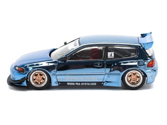 Pandem Civic EG6 RHD (Right Hand Drive) Blue Chrome 1/64 Diecast Model Car by Pop Race