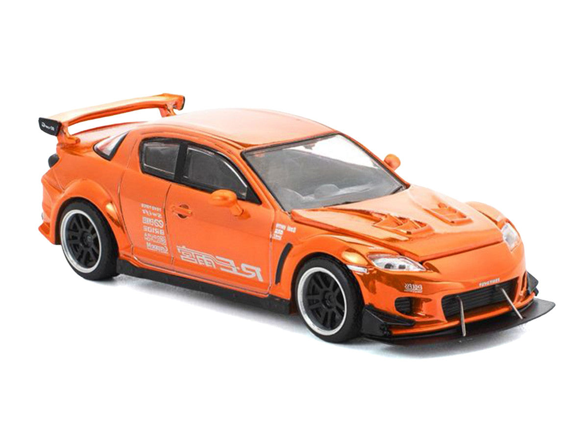 Mazda RX8 RE-Amemiya Widebody RHD (Right Hand Drive) Orange Chrome 1/64 Diecast Model Car by Pop Race
