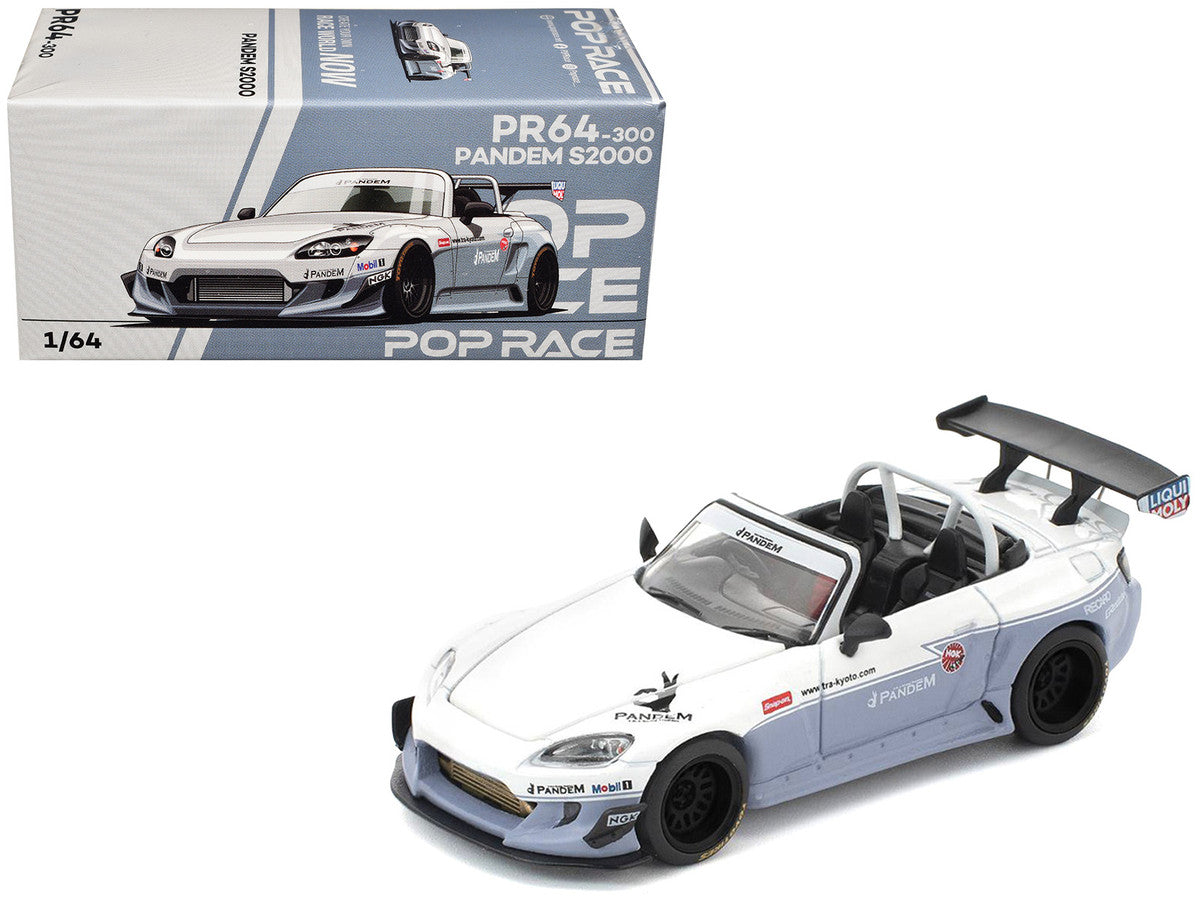 Honda Pandem S2000 RHD (Right Hand Drive) White and Blue Gray 1/64 Diecast Model Car by Pop Race