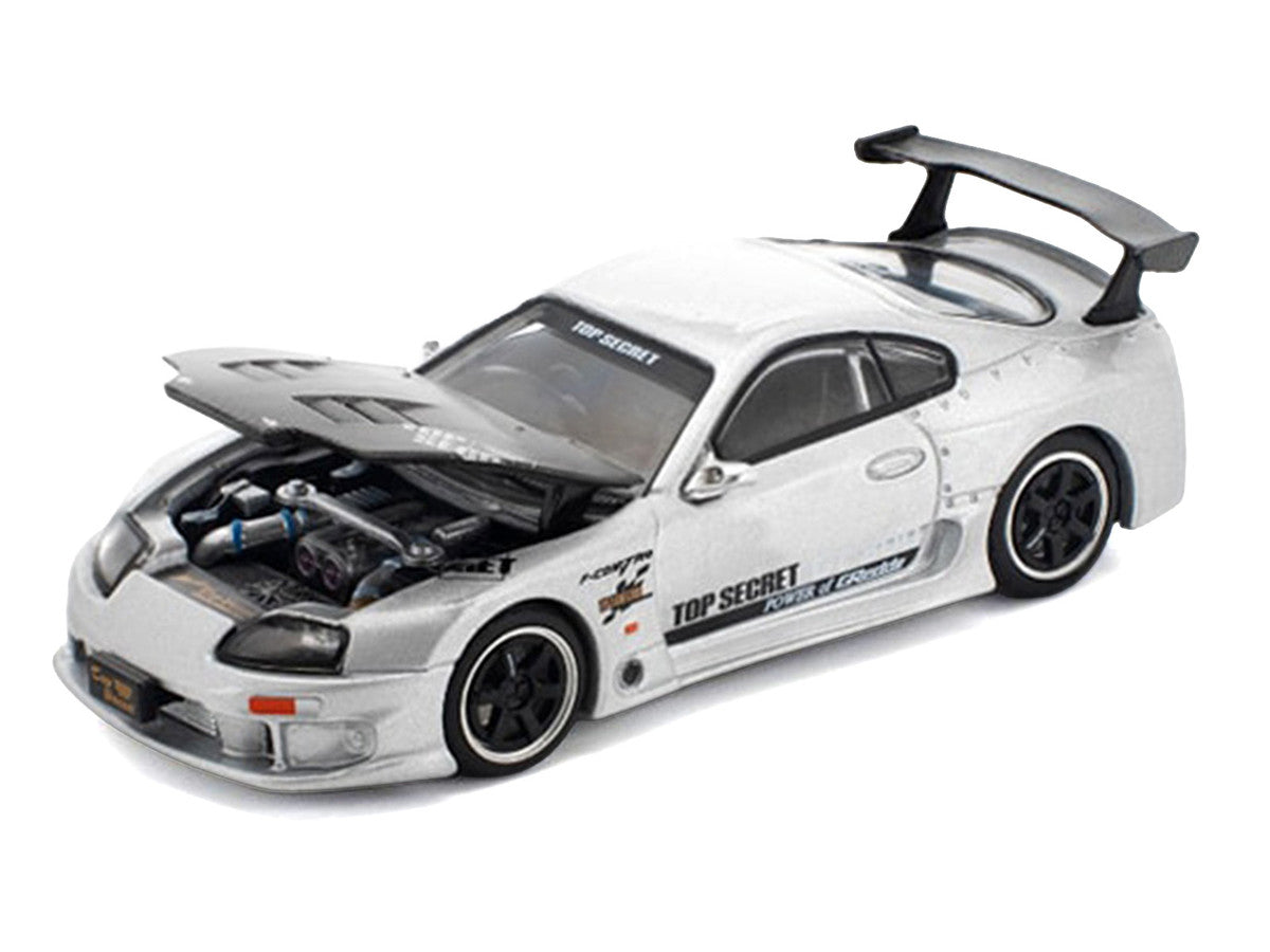 Toyota Supra "Top Secret" GT300 RHD (Right Hand Drive) Silver Metallic with Carbon Hood 1/64 Diecast Model Car by Pop Race
