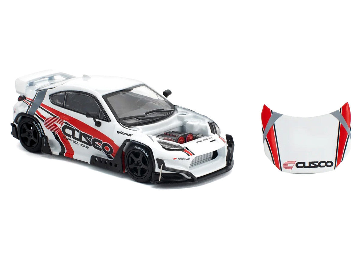 Toyota Pandem GR86 "Cusco" White with Racing Graphics 1/64 Diecast Model Car by Pop Race