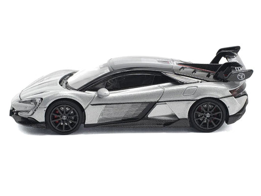 Yangwang U9 Silver Metallic with Black Top and Stripes 1/64 Diecast Model Car by Pop Race