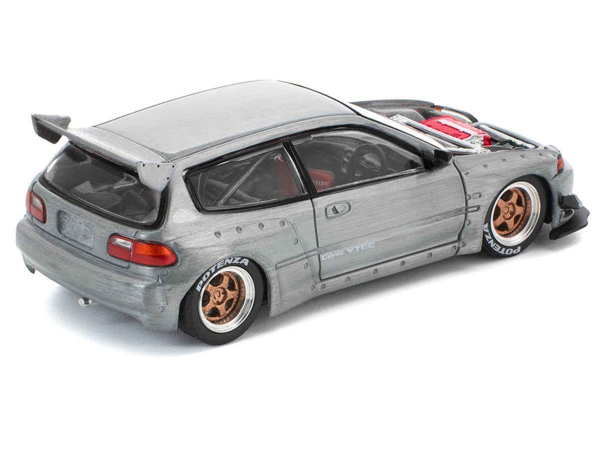Pandem Civic EG6 RHD (Right Hand Drive) Raw Metal with No Hood 1/64 Diecast Model Car by Pop Race