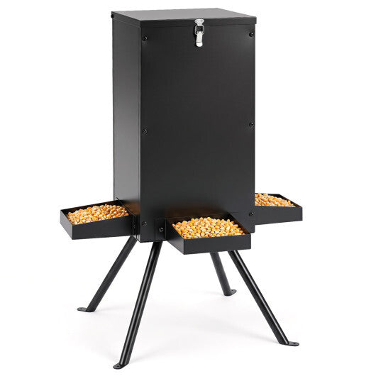 90LB Gravity Deer Feeder with 4 Feeding Trays and 4-Leg Stand-Black