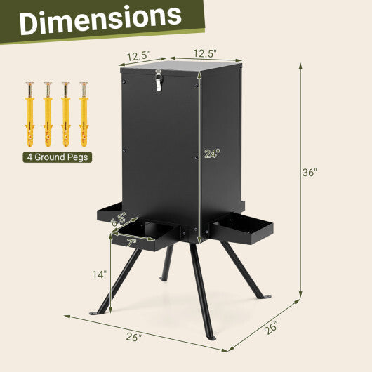 90LB Gravity Deer Feeder with 4 Feeding Trays and 4-Leg Stand-Black