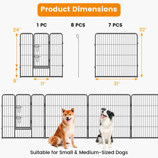 8 Panel 24 Inch Height Pet Fence Indoor Outdoor-24 inch