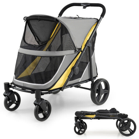 220 LBS Heavy Duty Dog Stroller for Large and Medium Dogs with One-Step Foot Brake and Top & Front Windows-Yellow