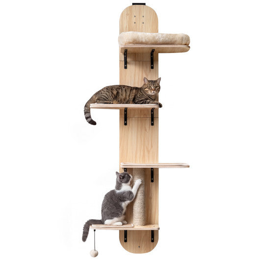 Door Hanging Cat Climber 4-level Height Adjustable with Plush Bed-Beige