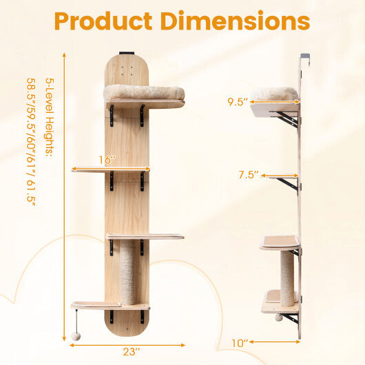 Door Hanging Cat Climber 4-level Height Adjustable with Plush Bed-Beige