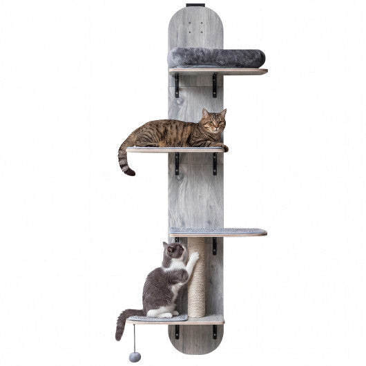 Door Hanging Cat Climber 4-level Height Adjustable with Plush Bed-Beige