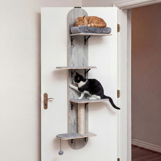Door Hanging Cat Climber 4-level Height Adjustable with Plush Bed-Beige