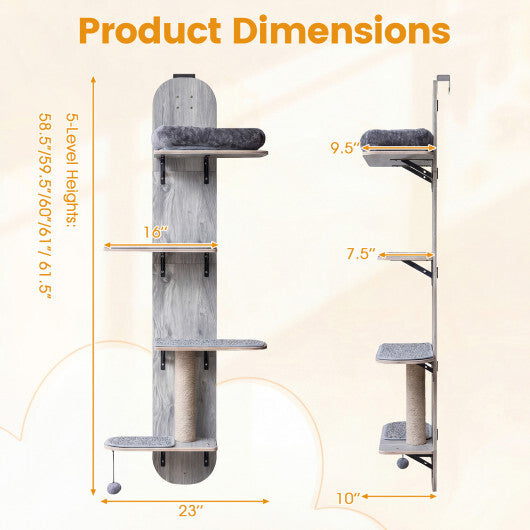 Door Hanging Cat Climber 4-level Height Adjustable with Plush Bed-Beige