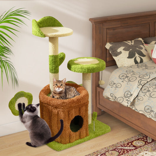 Cute Cat Tree Indoor Pet Jungle Activity Center-Green - Color: Green