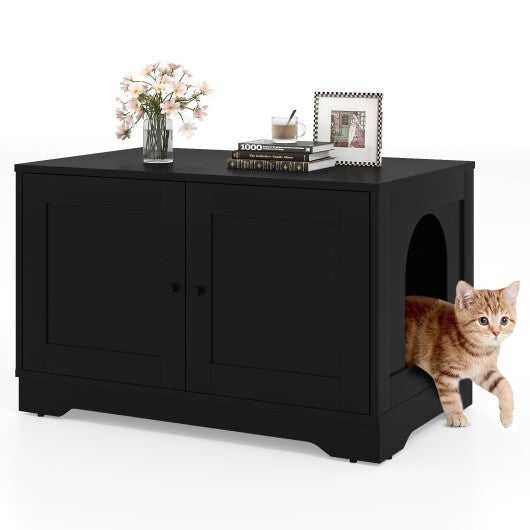 Cat Litter Box Enclosure Furniture Indoor Wooden Cat House End Side Table Nightstand-Brown
