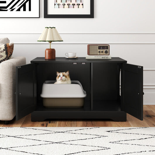 Cat Litter Box Enclosure Furniture Indoor Wooden Cat House End Side Table Nightstand-Brown