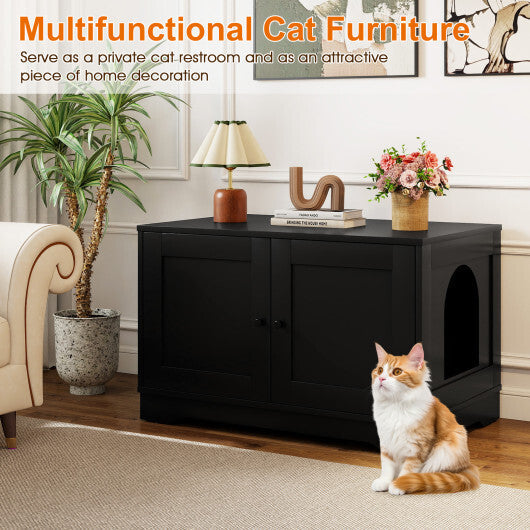 Cat Litter Box Enclosure Furniture Indoor Wooden Cat House End Side Table Nightstand-Brown