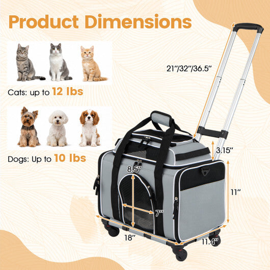Foldable Pet Carrier with Wheels Airline Approved Rolling Cat and Dog Carrier-Black