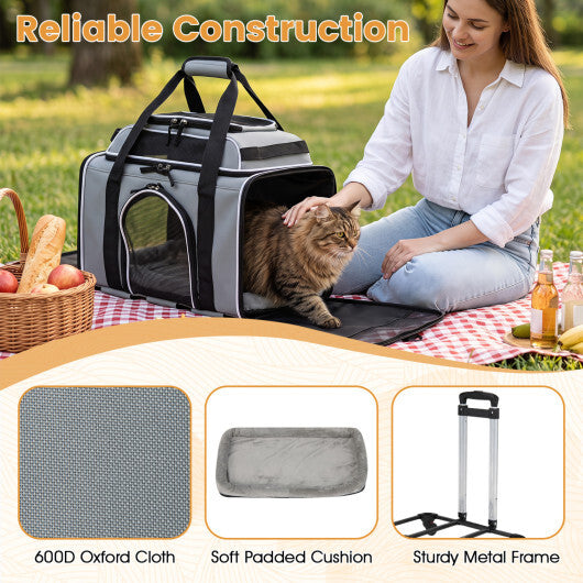 Foldable Pet Carrier with Wheels Airline Approved Rolling Cat and Dog Carrier-Black