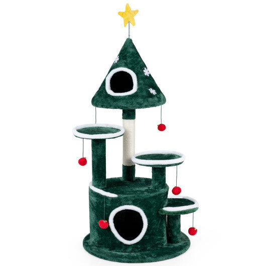 50" Christmas Cat Tree with 2 Condos and Sisal Scratching Post-Green