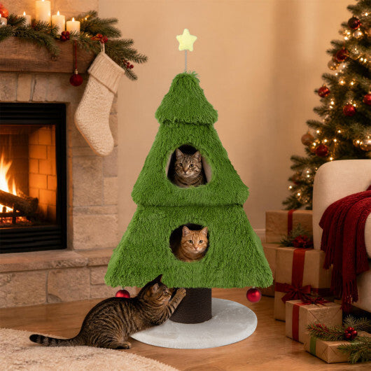 Christmas Cat Tree with Scratching Post and Dangling Balls for Indoor Cats-Green
