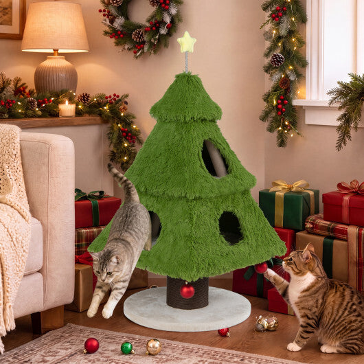 Christmas Cat Tree with Scratching Post and Dangling Balls for Indoor Cats-Green