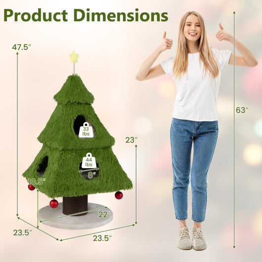 Christmas Cat Tree with Scratching Post and Dangling Balls for Indoor Cats-Green