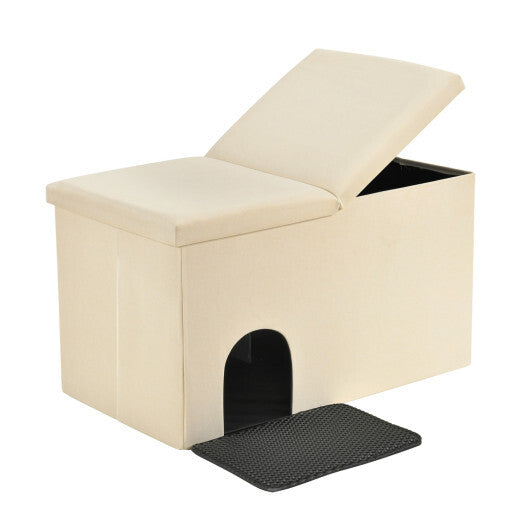 3-in-1 Cat Litter Box Enclosure with Removable & Movable Divider for Pets-Beige