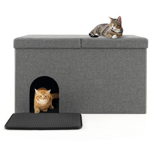 3-in-1 Cat Litter Box Enclosure with Removable & Movable Divider for Pets-Beige