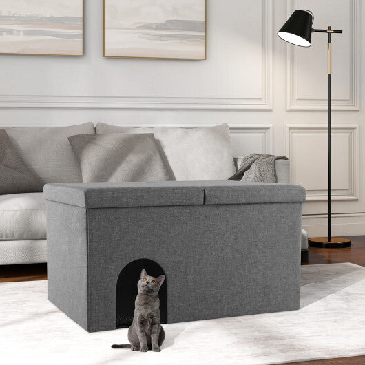 3-in-1 Cat Litter Box Enclosure with Removable & Movable Divider for Pets-Beige