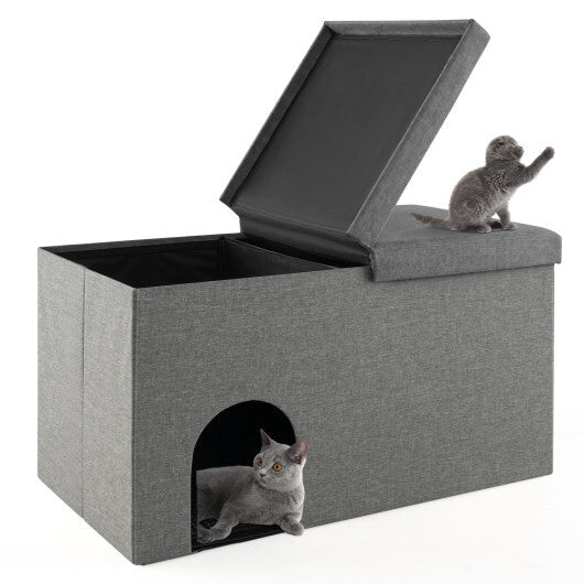 3-in-1 Cat Litter Box Enclosure with Removable & Movable Divider for Pets-Beige
