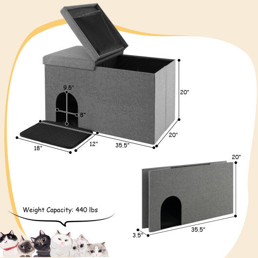 3-in-1 Cat Litter Box Enclosure with Removable & Movable Divider for Pets-Beige