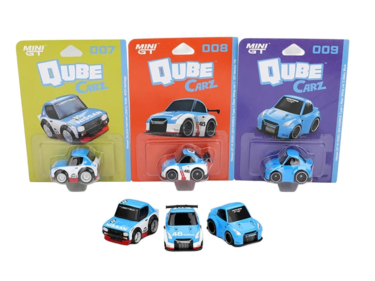 "QubeCarz" Series #2 Set of 3 pieces 1/64 Diecast Model Cars by Mini GT